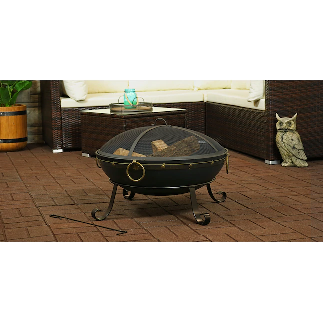 Sunnydaze Decor NB-147 25.75-in W Black Steel Wood-Burning Fire Pit