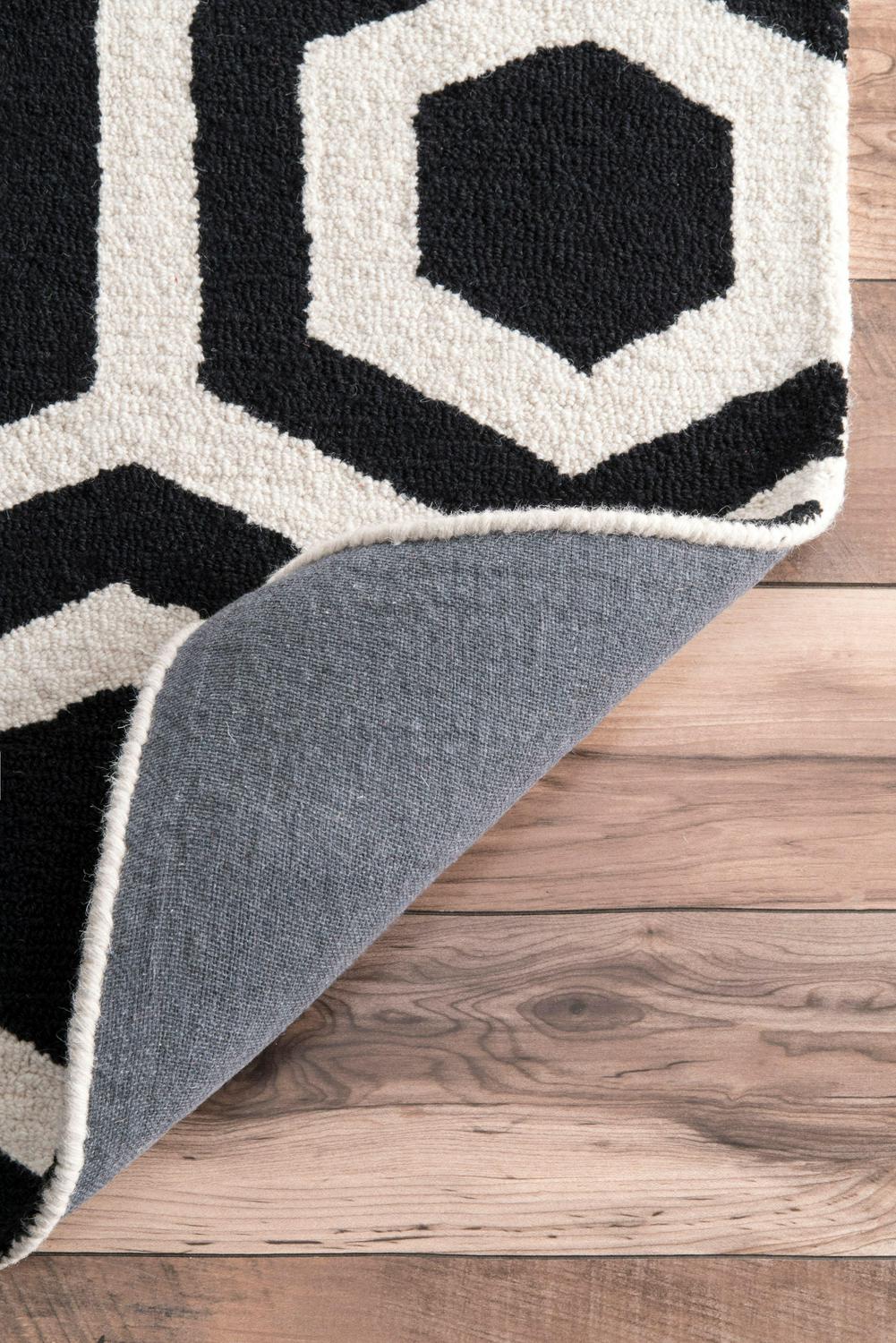 nuLOOM Mayra Hand Tufted Honeycomb Wool Area Rug， 7and#8242; 6 x 9and#8242; 6 ， Black