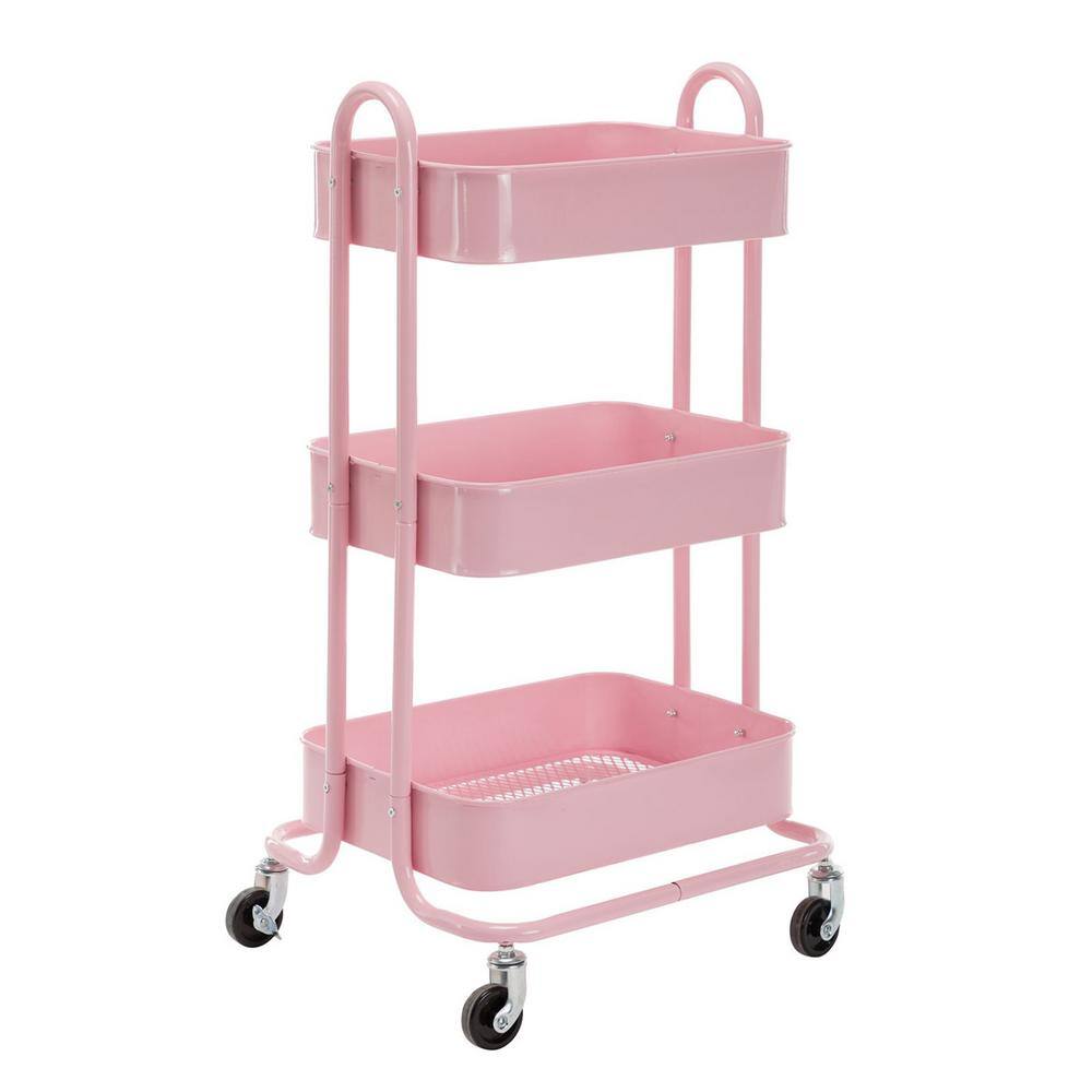 Huluwat 3-Tier Metal 4-Wheeled Shelves Storage Drawer Cart in Pink RY-G-USBO4505