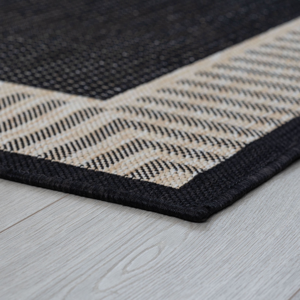 Exo Coastal Striped Border Indoor/ Outdoor Area Rug