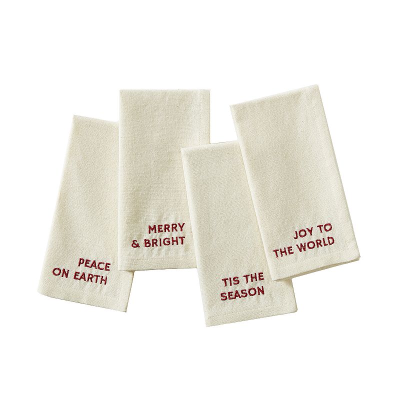 Elrene Home Fashions Joyful Sentiment Embroidered Napkins， Set of 4， 17x17