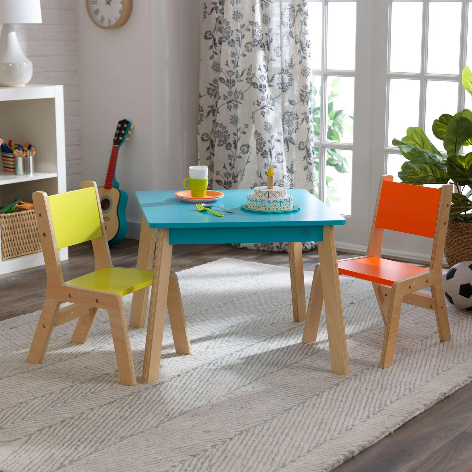 KidKraft Childrens Modern Table and Chair Set， Natural and Highlighter