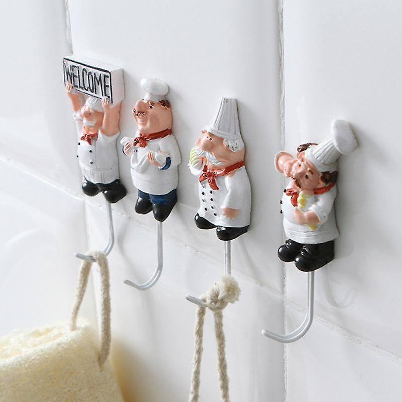 Cartoon Chef Shaped Hook Powerful Adhesive Wall Key Holder Kitchen Bathroom Storage Door Clothes