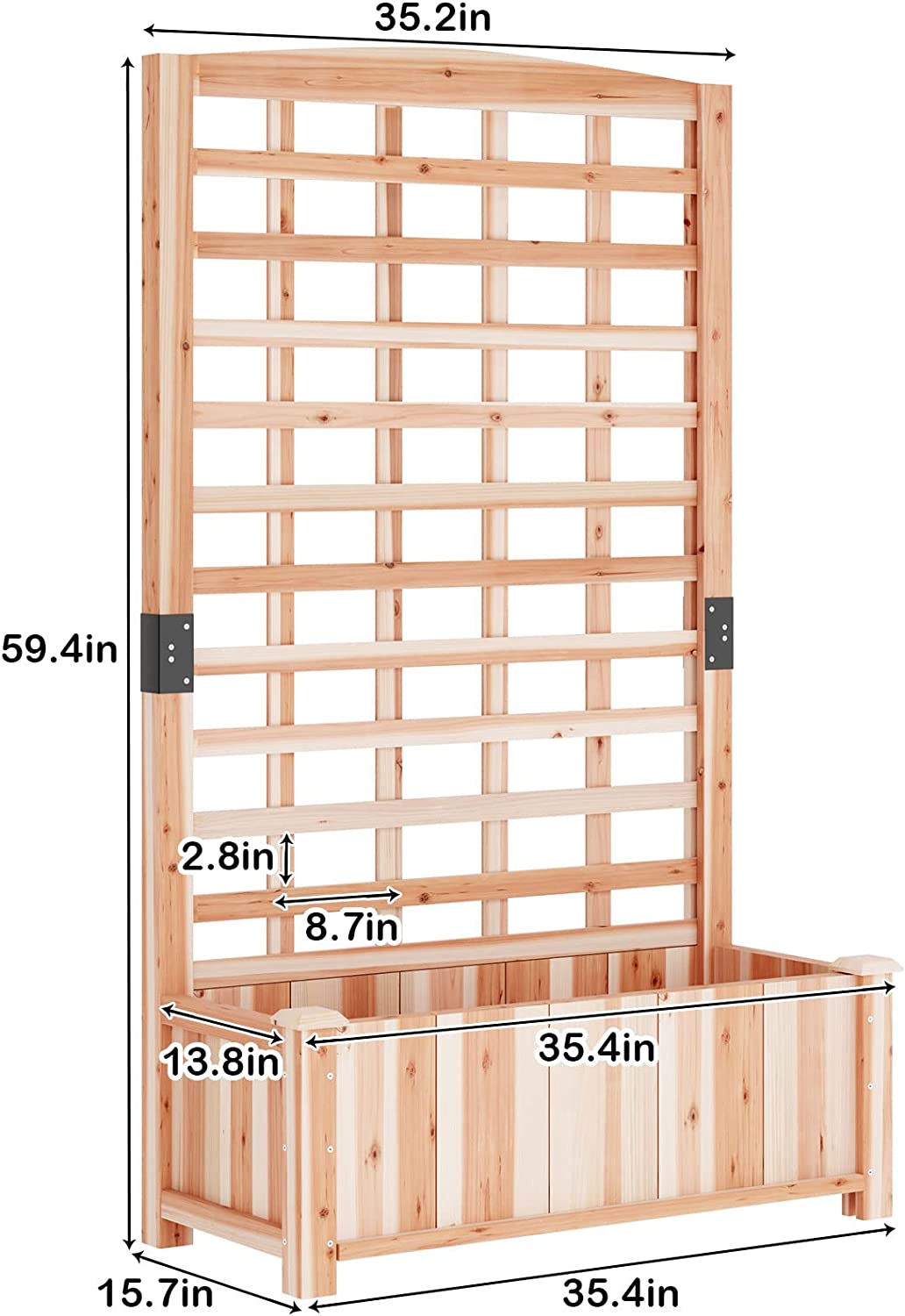 SogesPower Raised Garden Bed with Trellis, Wood Elevated Planter Box with Climbing Trellis, 60