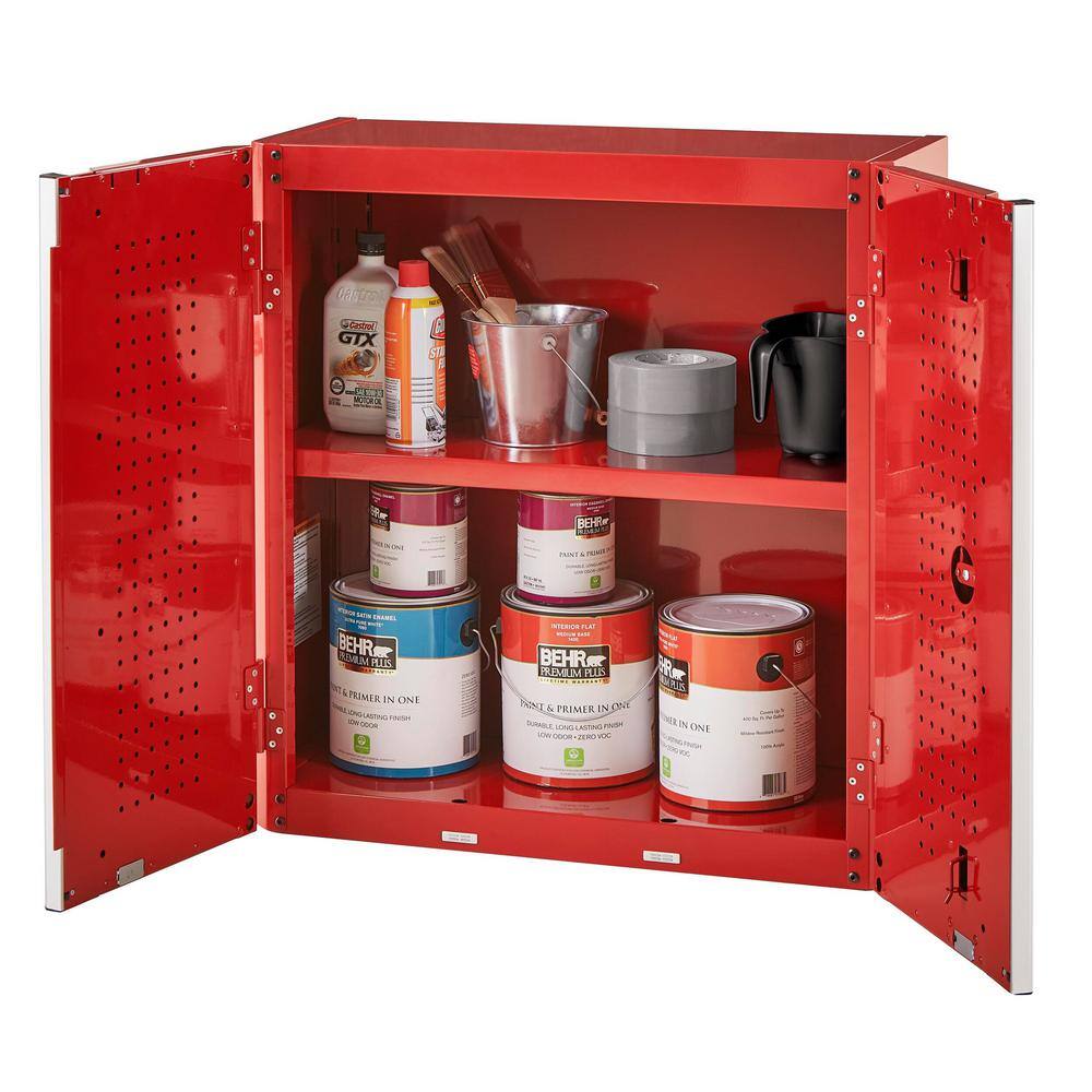 Husky Ready-to-Assemble 24-Gauge Steel Wall Mounted Garage Cabinet in Red (28 in. W x 29 in. H x 12 in. D) G2802WR-US