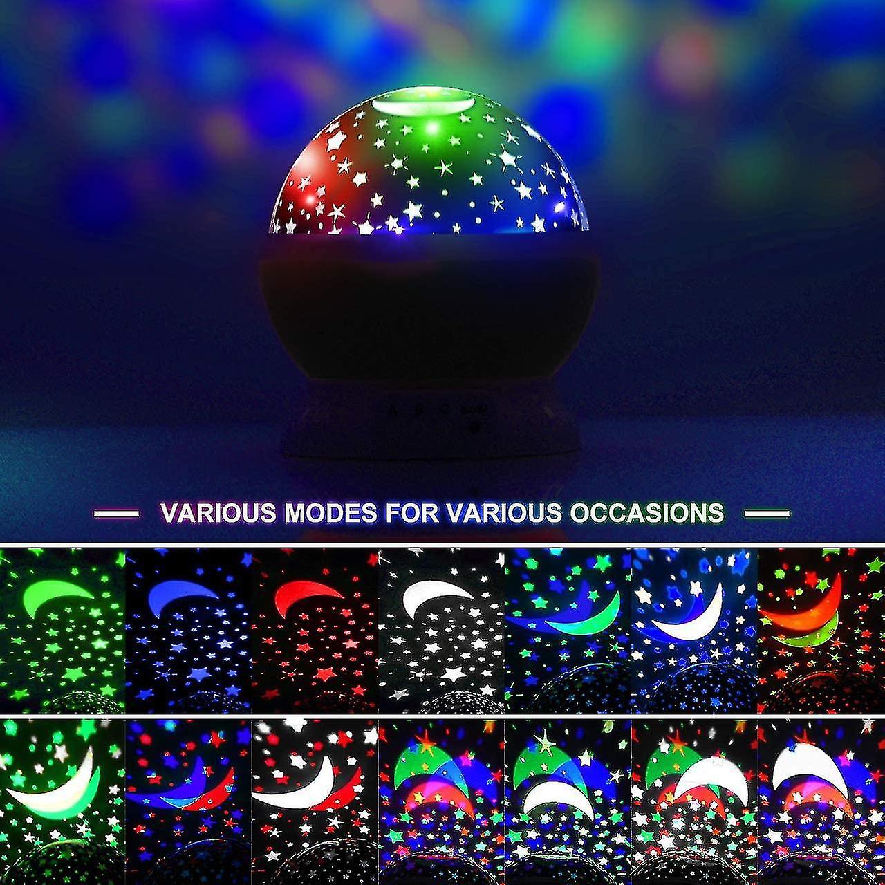 Kids Stars Night Light Projector: 360 Degree Rotating Moon Star Nightlight For 2-12 Year Old Baby Boys