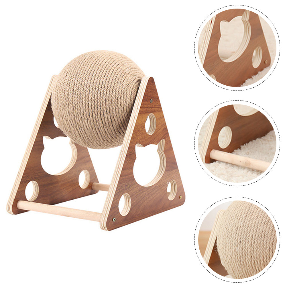 Homemaxs 1PC Wooden Cat Scratching Ball Sisal Rope Cat Climbing Stand Funny Cat Toy