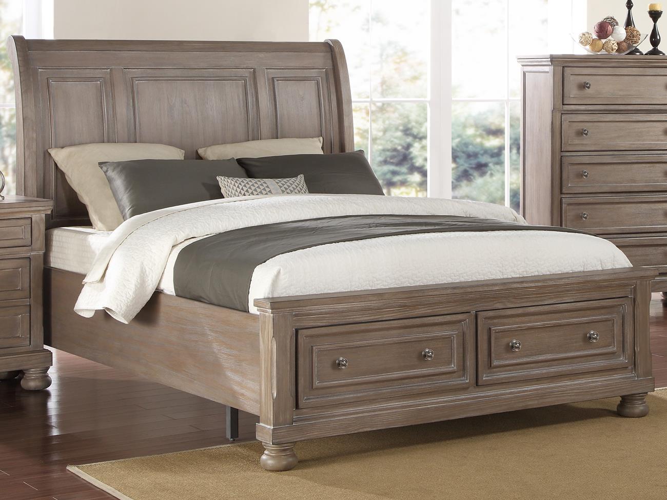 Alabaster Queen Storage Bed in Pewter Finish