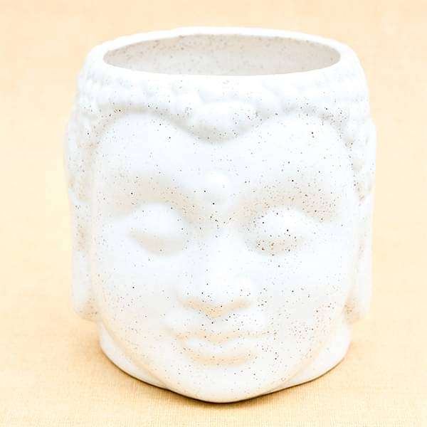 4.3 inch (11 cm) Buddha Marble Finish Ceramic Pot (White) (set of 2)