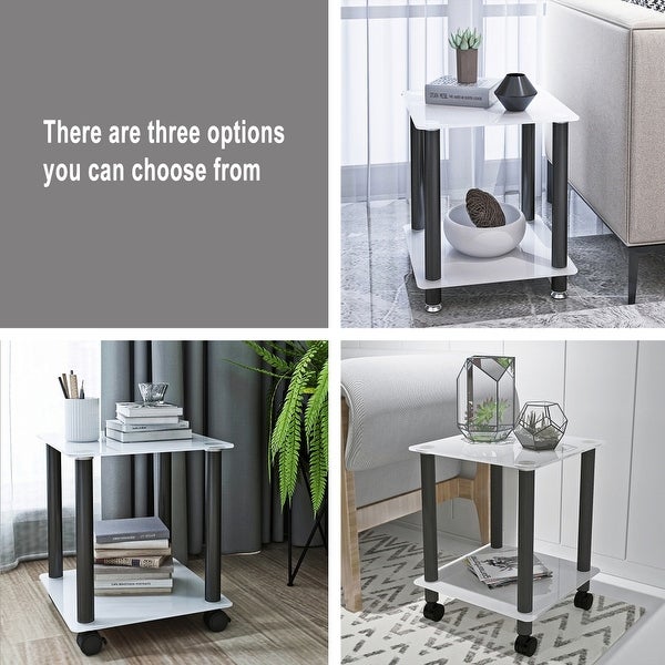 White and Black Side Table 2-Tier Space End Tablewith Storage Shelve