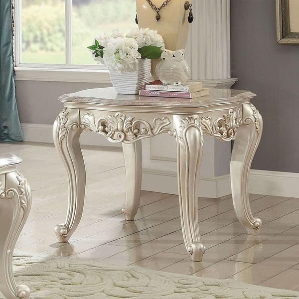 Square Marble Top End Table in Antique White