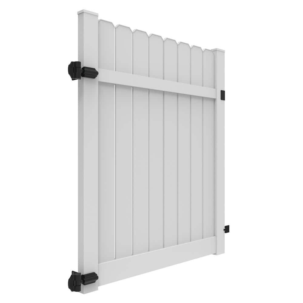 Barrette Outdoor Living 5 ft. x 6 ft. White Vinyl Dogear Picket Semi-Privacy Fence Gate 73048574