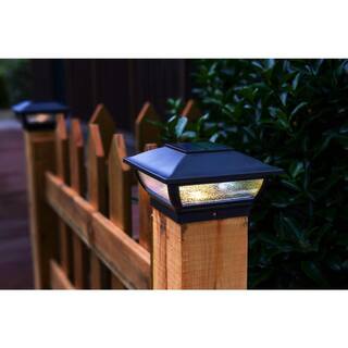 Hampton Bay 3.5 in. x 3.5 in. Outdoor Black Solar Integrated LED Plastic Post Cap Light with a 5.5 in. x 5.5 in. Adaptor (2-Pack) 2211-NP3