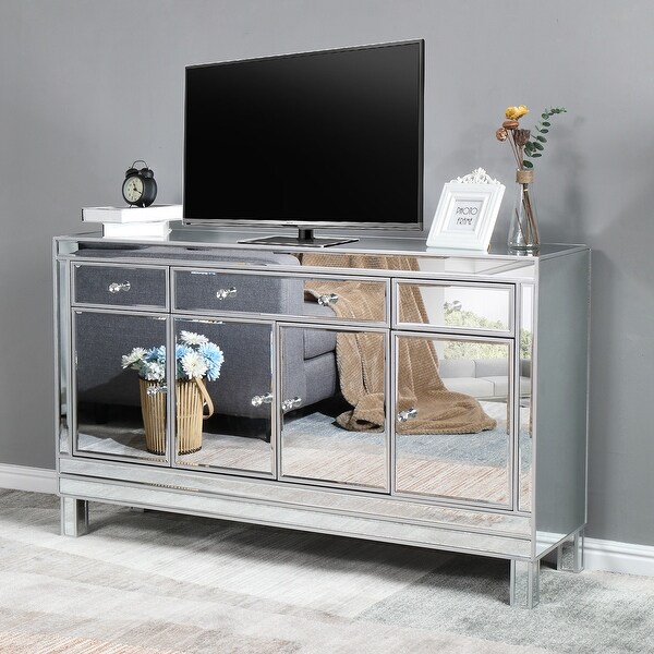 Mirrored Finish Glass 3-Drawers Accent Cabinet