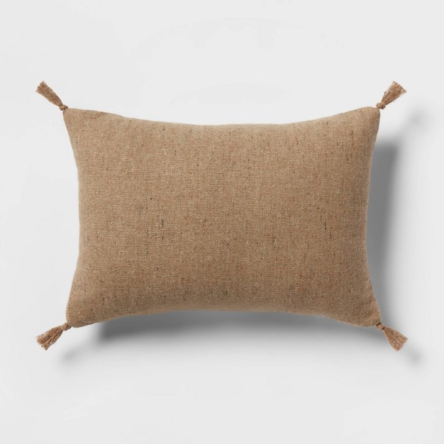 Oblong Traditional Tweed Decorative Throw Pillow Natural Brown