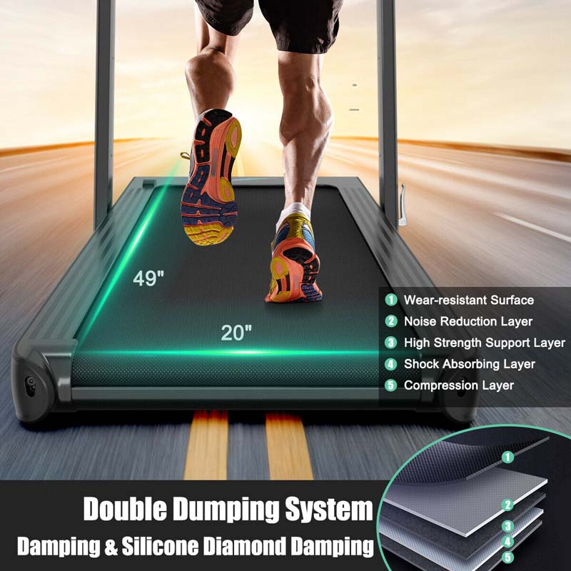 2 in 1 4.75HP Folding Treadmill, Under Desk Electric Treadmill, Portable Running Machine with APP Control, LED Touch Screen, Bluetooth Speaker