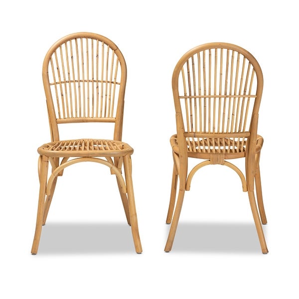 Wina Modern Bohemian Natural Rattan 2-Piece Dining Chair Set