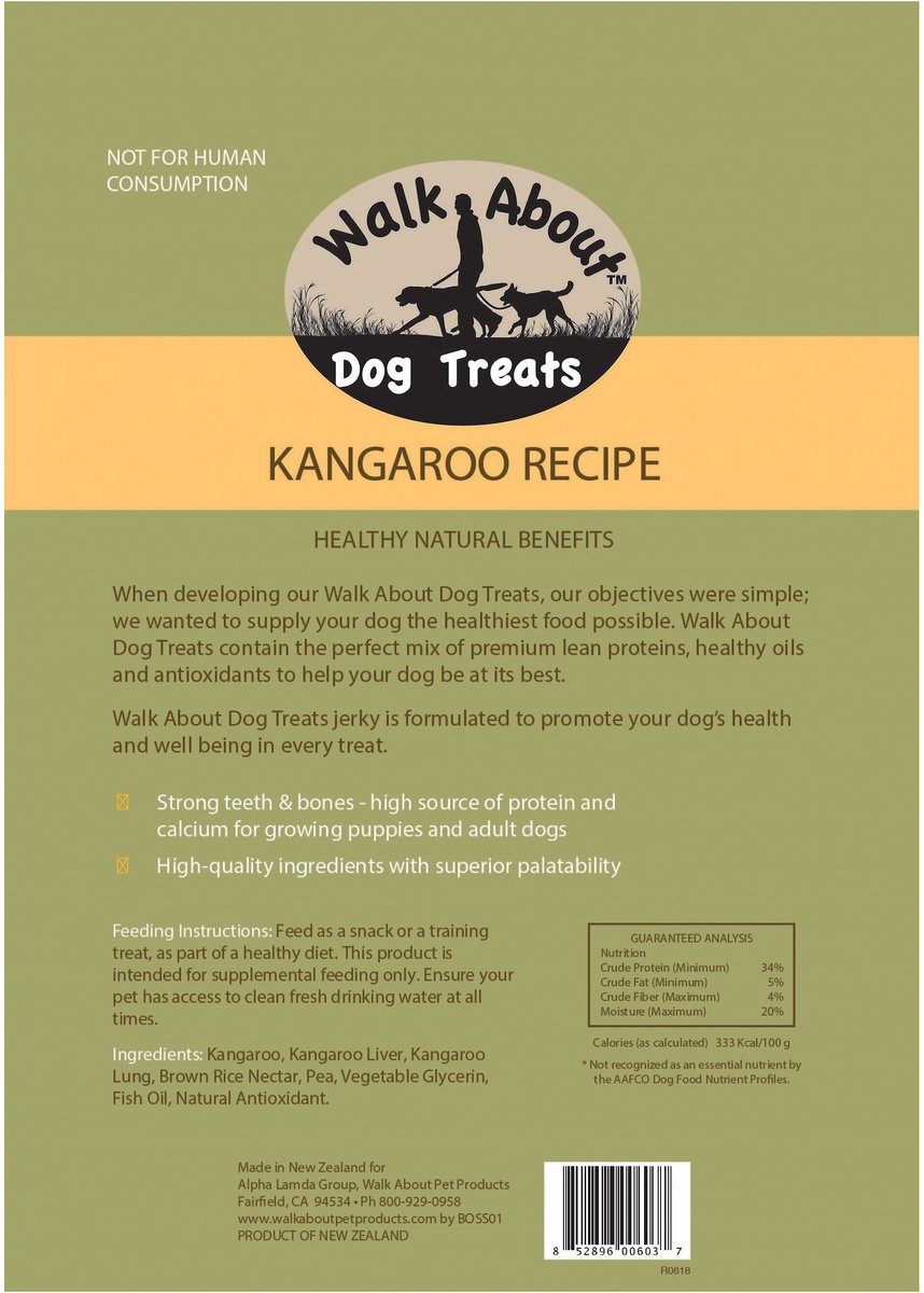 Walk About Kangaroo Grain-Free Jerky Dog Treats， 5.5-oz bag