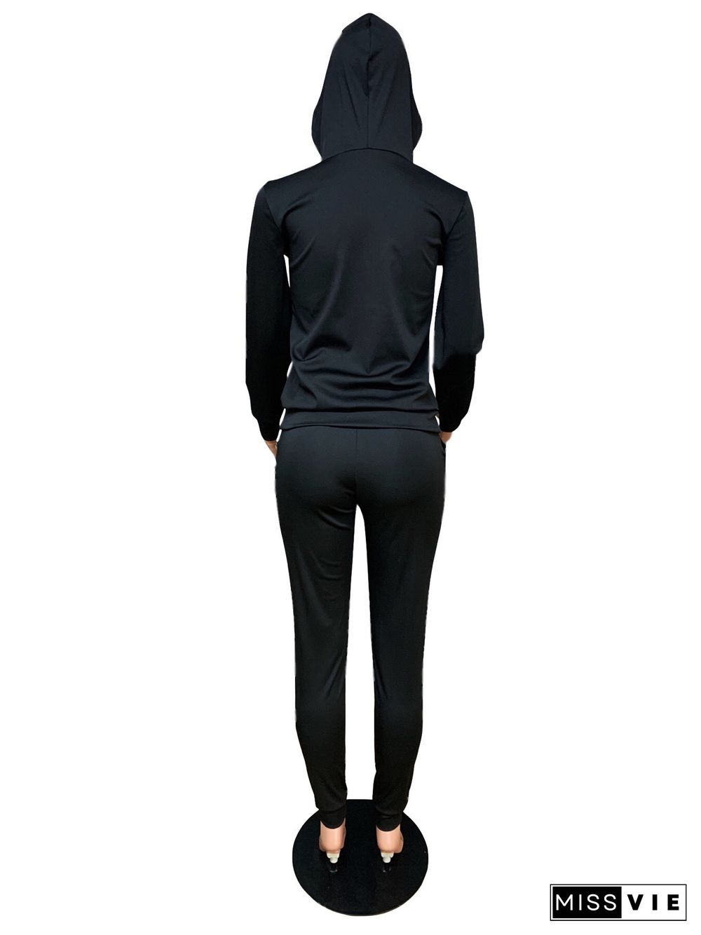 Fleece Tracksuits Letter Print Hooded Pants Set