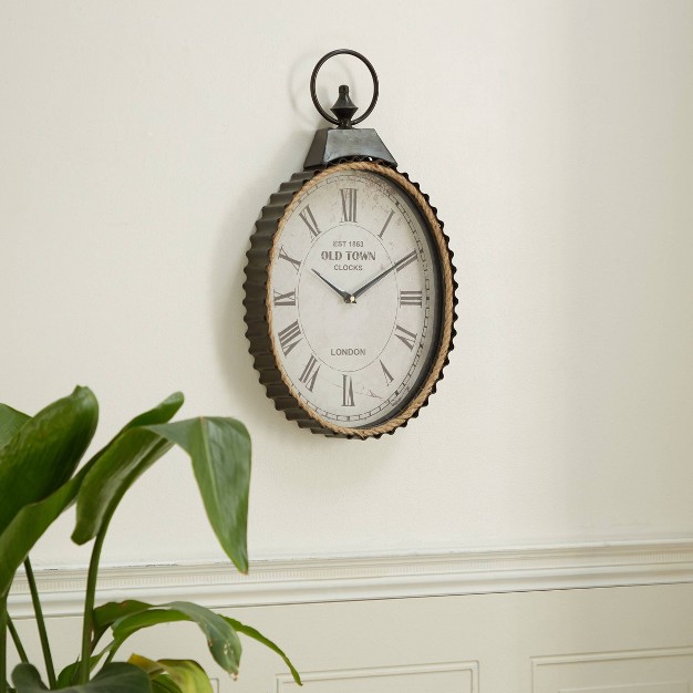 Metal Pocket Watch Style Wall Clock With Rope Accent Black Olivia amp May