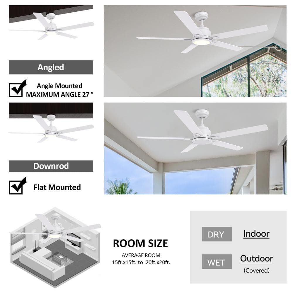 CARRO Essex 60 in Dimmable LED IndoorOutdoor White Smart Ceiling Fan with Light and Remote Works with AlexaGoogle Home