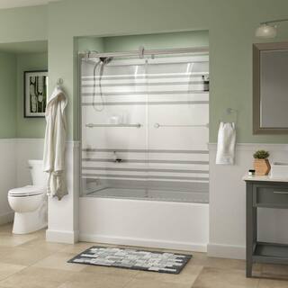 Delta Lyndall 60 x 58-34 in. Frameless Contemporary Sliding Bathtub Door in Nickel with Transition Glass 2439287