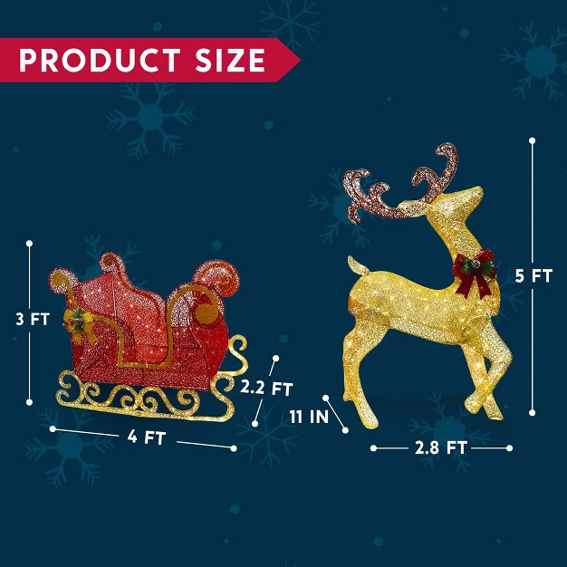 Joiedomi 3d Christmas Reindeer And Outdoor Sleigh Yard Light 2 Pcs Christmas Outdoor Decorations