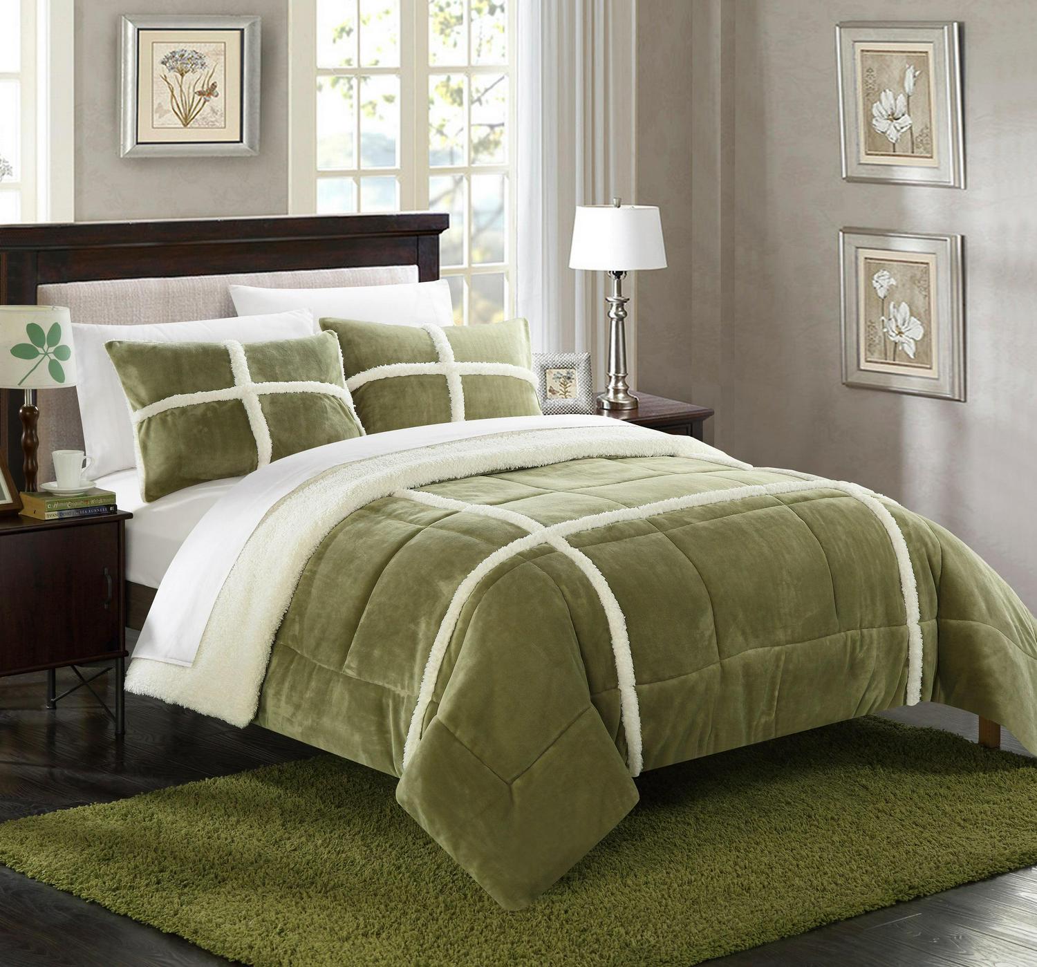 Chic Home Chiron 7-Piece Solid Comforter Set， King， Green