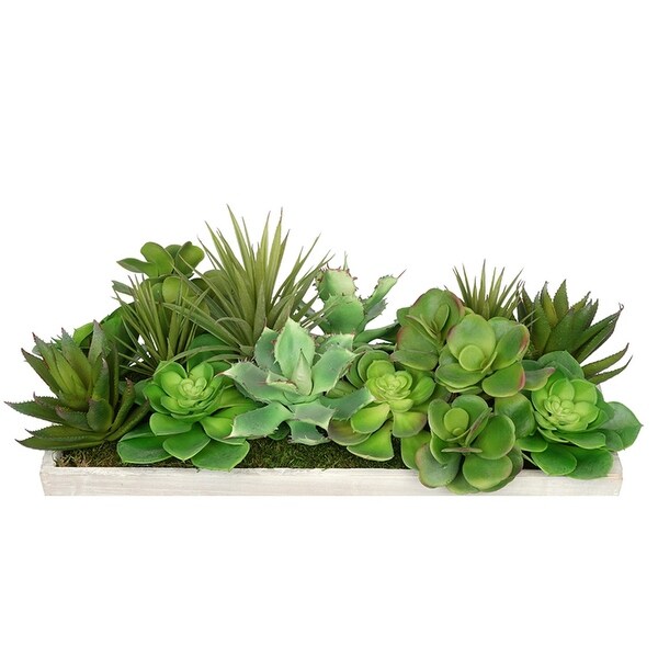 Faux Succulent Garden in Wood Washed Ledge Planter