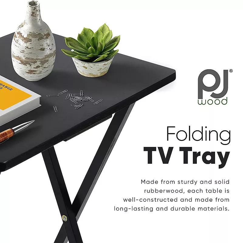 Pj Wood Folding Tv Tray Tables With Compact Storage Rack， 2 Piece Set