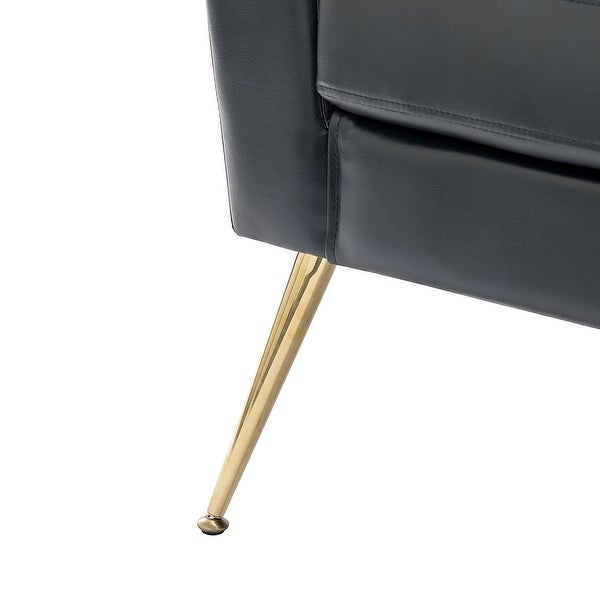 Lilia Classic Leather Button-Tufted Arm Chair with Gold Metal Legs Set of 2 by HULALA HOME