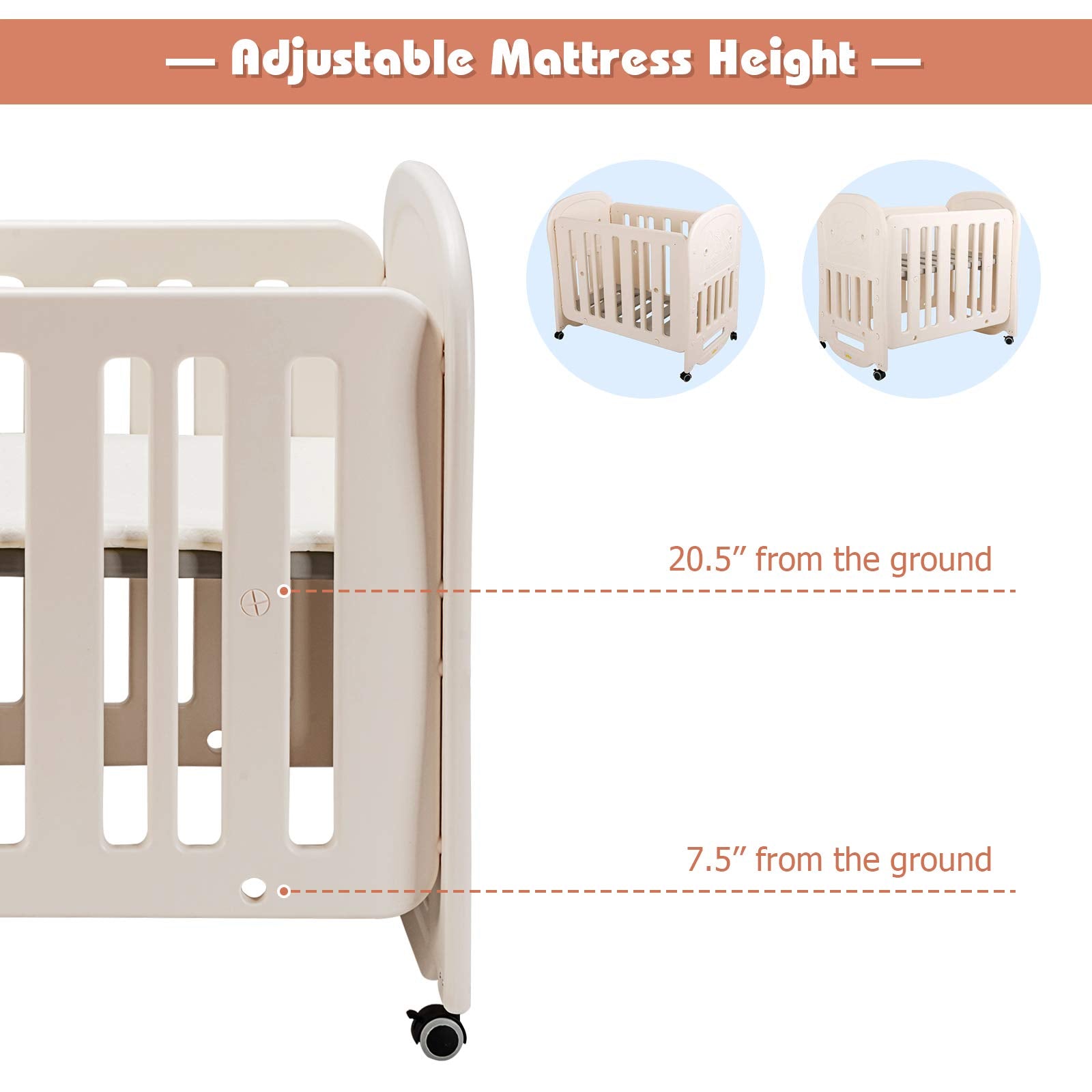 Rocking Bassinet Baby Bed with Detachable & Lockable Wheels for Easy Movement