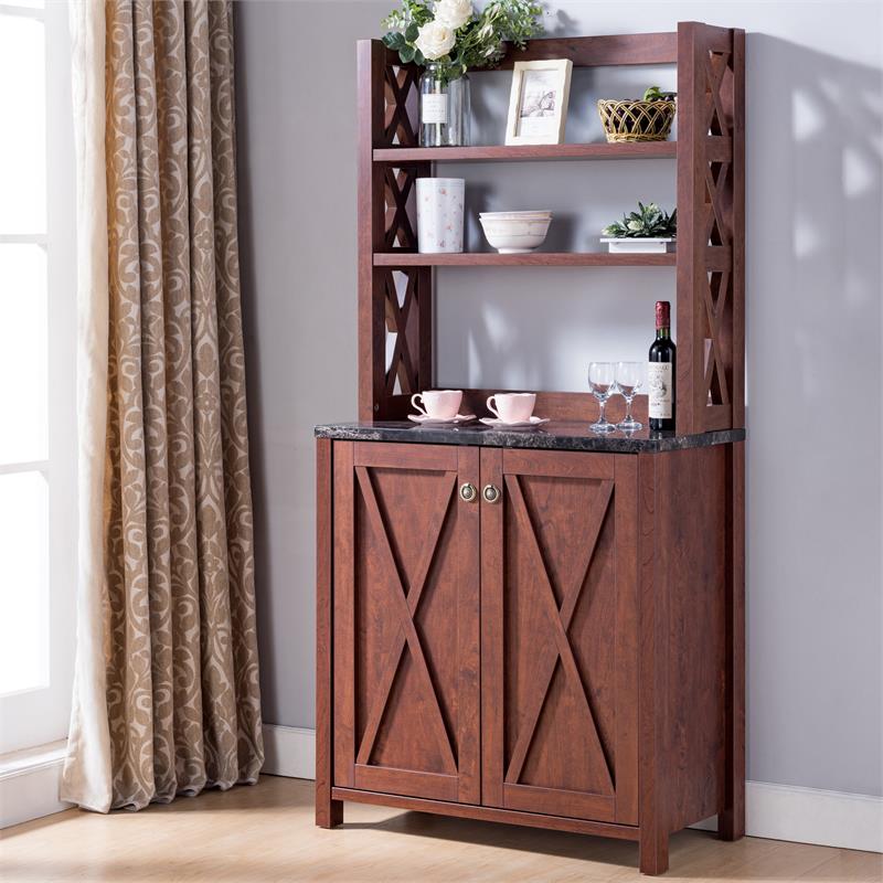 Furniture of America Schuetz Rustic Wood Multi-Storage Kitchen Cabinet in Walnut