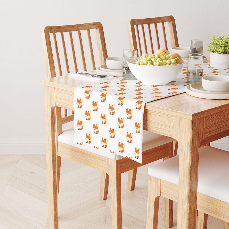 Table Runner， 100% Cotton， 16x72， Hand Drawn Foxes