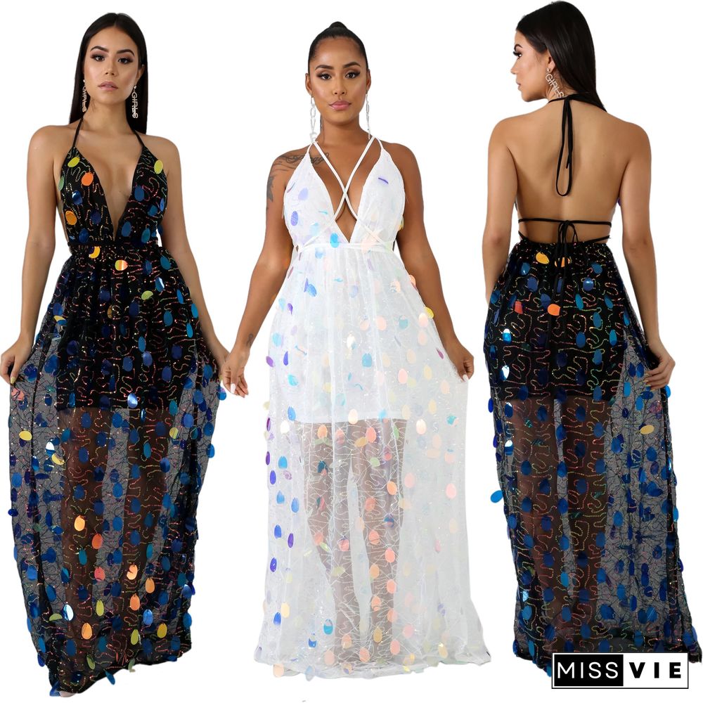 Fashion Backless Tie Sequin Sexy Dress