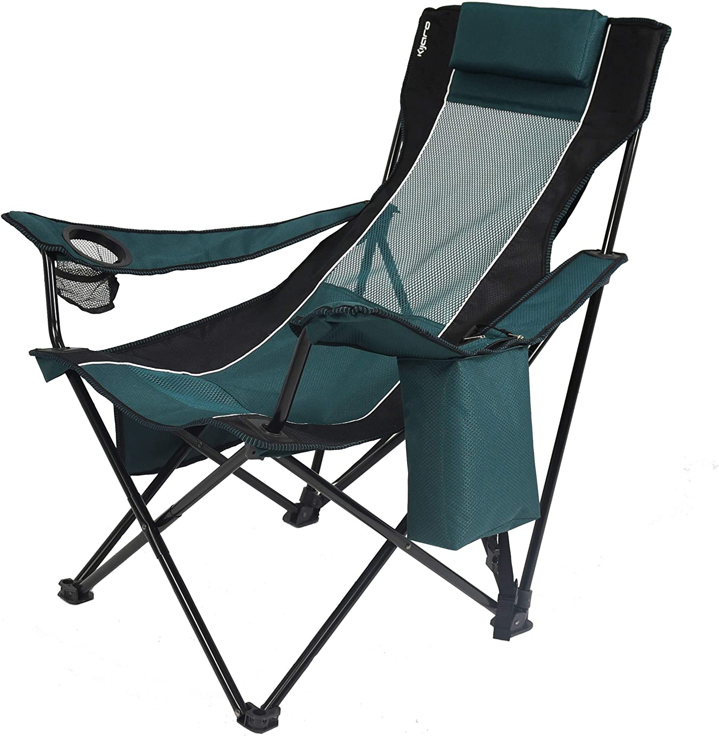 Sling Folding Camping Chair - Enjoy The Outdoors in This Outdoor Chair with a Built-in Cup Holders and Side Organizer OR Side Cooler - Includes a Detachable Pillow