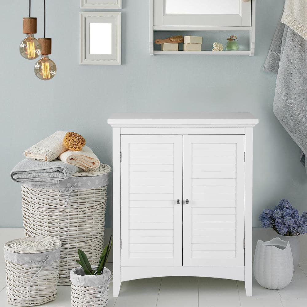 Teamson Home Simon 26 in W x 13 in D x 32 in H Bathroom Linen Storage Floor Cabinet with 2Shutter Doors in White