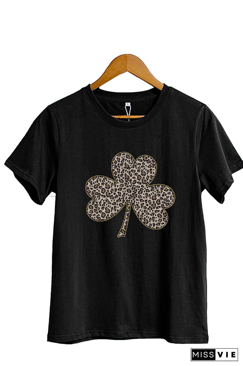 Leopard Clover Print Short Sleeve Graphic Tee Wholesale