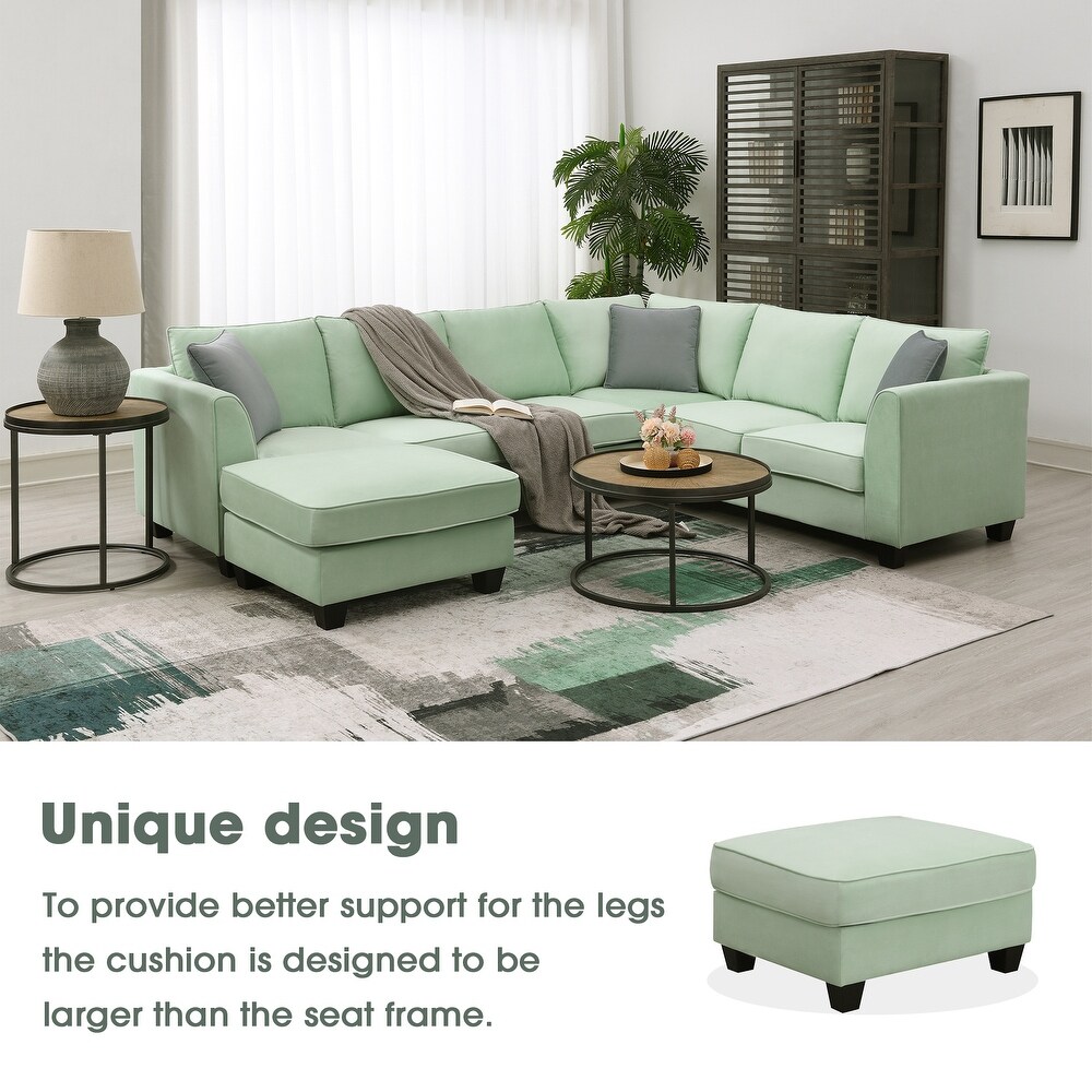 112 inch Sectional Sleeper Sofa Living Room Sets with 7 High Quality Seats and 3 Pillows  L Shape Fabric Cushions Couches