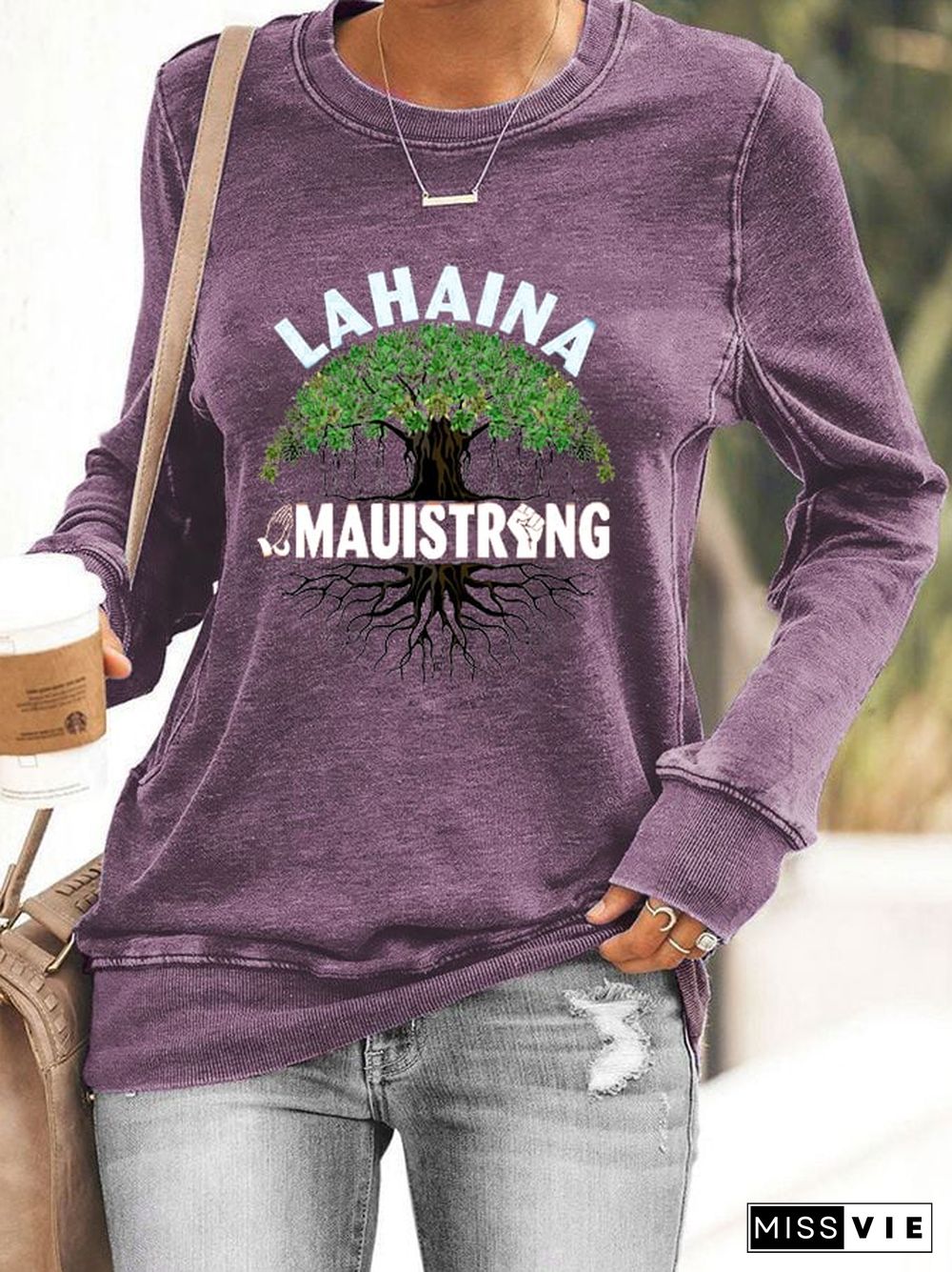 Women's Stay Strong Lahaina Banyan Tree In Maui Hawaii Maui Strong Printed Sweatshirt