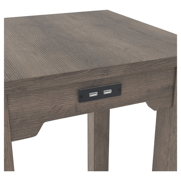 Wooden Side End Table with 2 USB Ports and Power Cord， Weathered Brown - 24 H x 16 W x 16 L