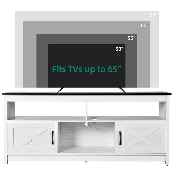 Farmhouse 59-inch Barn Door TV Stand with Power Outlet