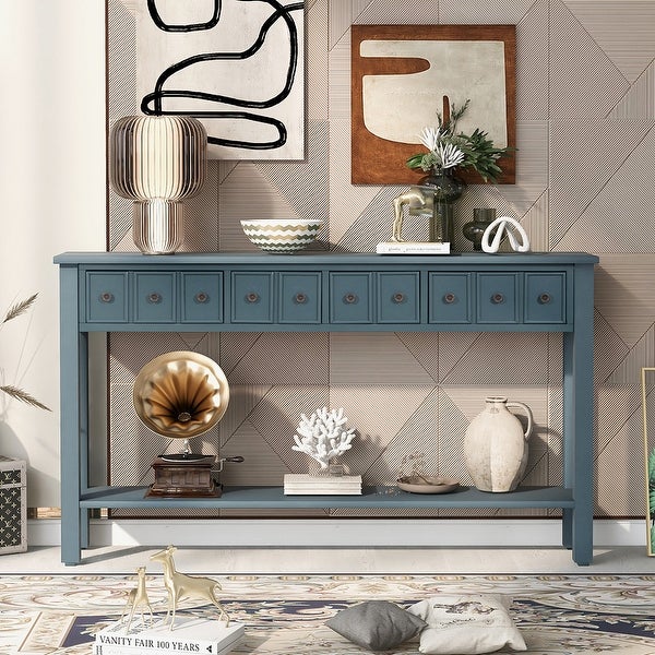 Entryway Console Table， Sofa Table with Two Drawers and Bottom Shelf