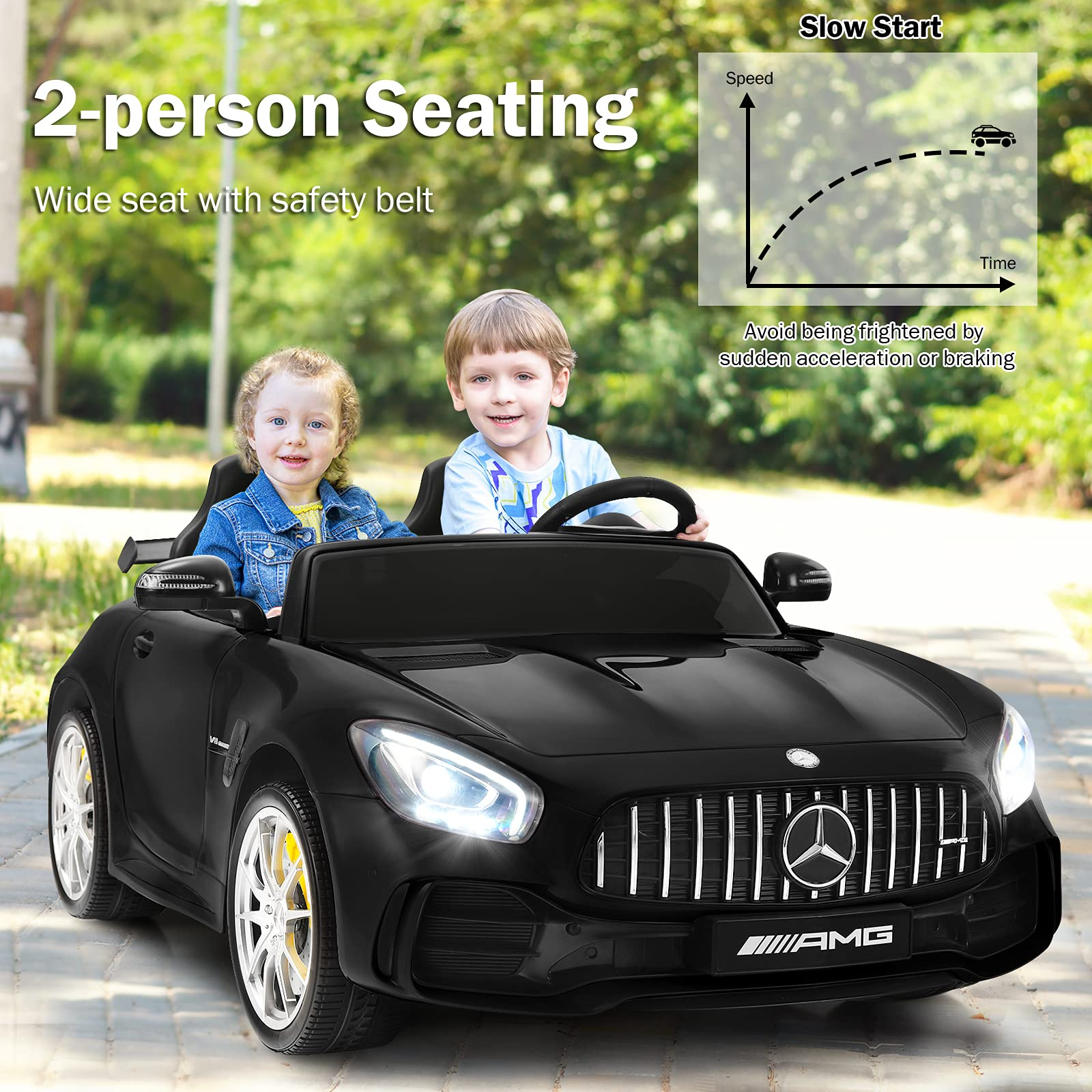 Costzon 2-Seater Ride on Car, 12V Licensed Mercedes Benz GTR Kids Car to Drive