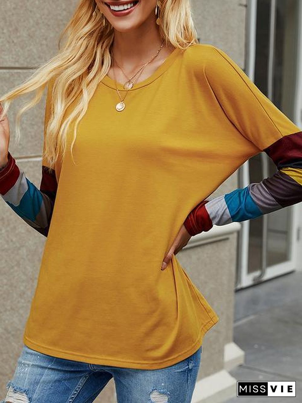 Casual Round Neck Striped Long Sleeve T-Shirt