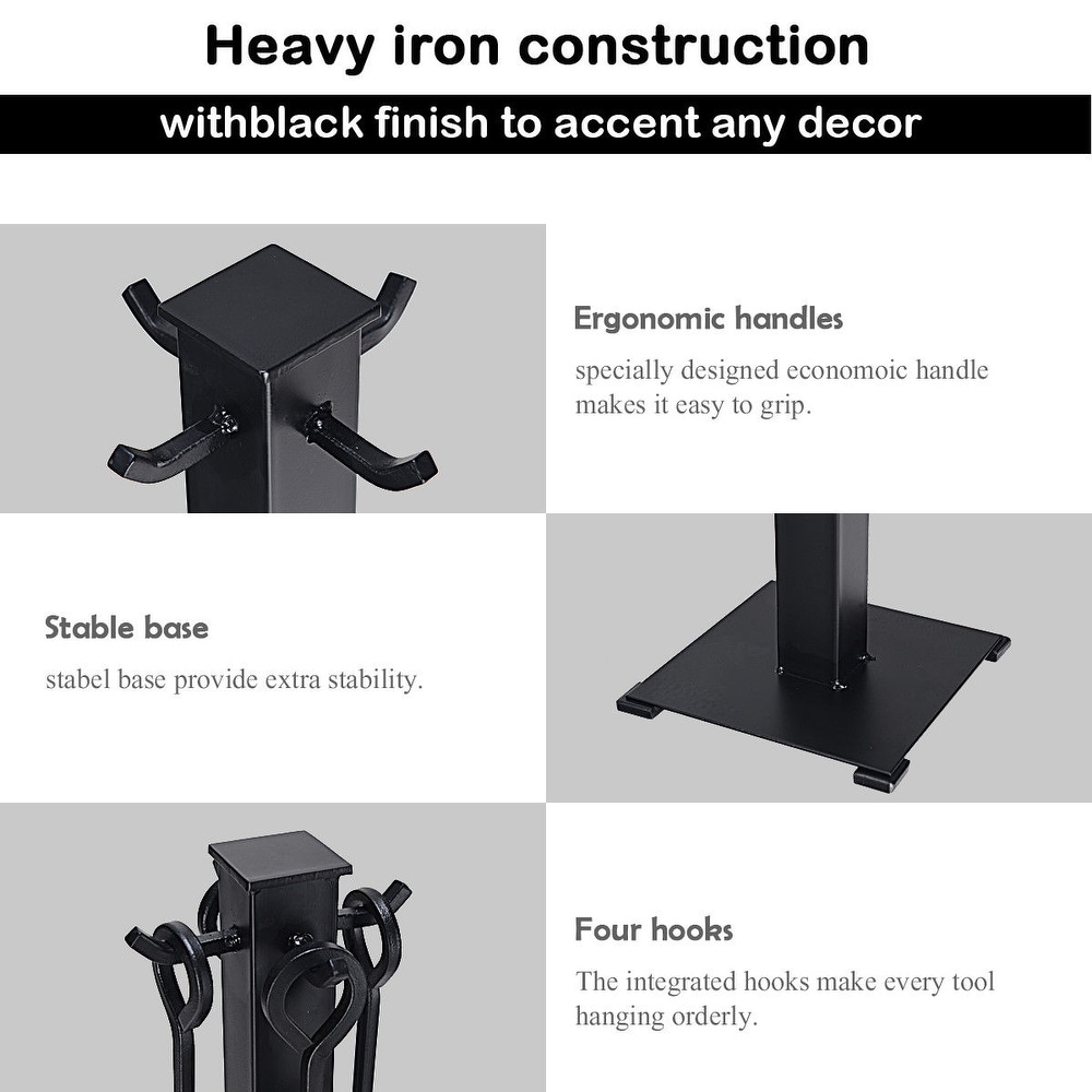 Costway 5 Pieces Fireplace Tools Set Iron Fire Place Tool set Stand