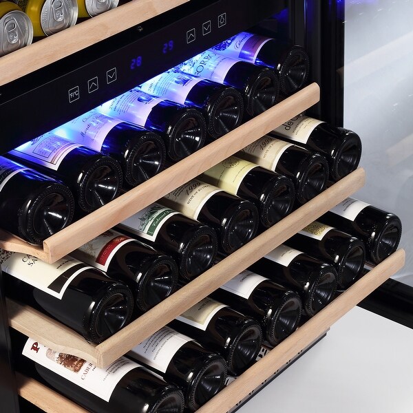 24 in. Dual Zone 46-Bottle Built-In and Freestanding Wine Chiller Refrigerator in Stainless Steel