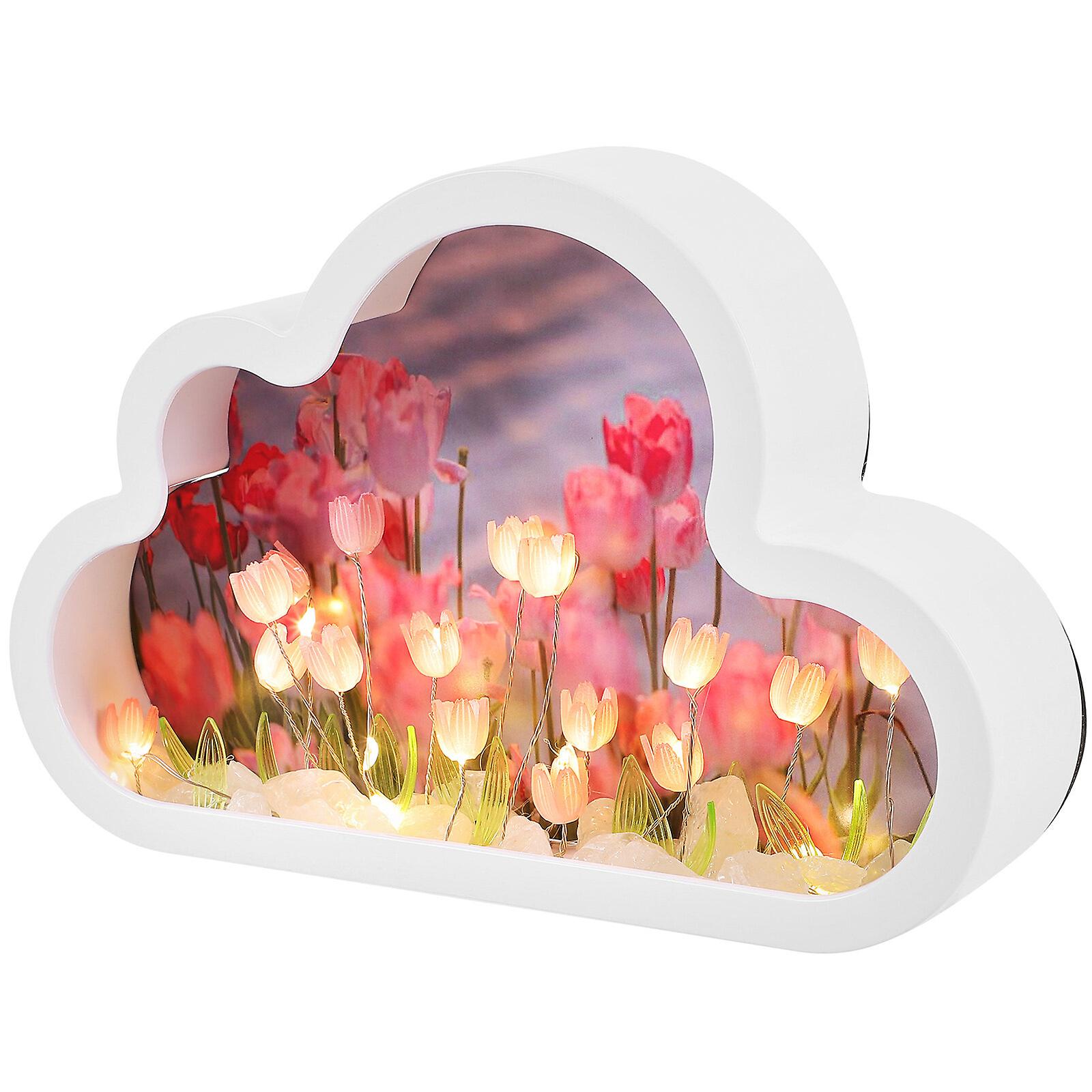 1 Set Handmade Diy Tulip Inner Night Light Cloud Shaped Night Lamp Desktop Decor