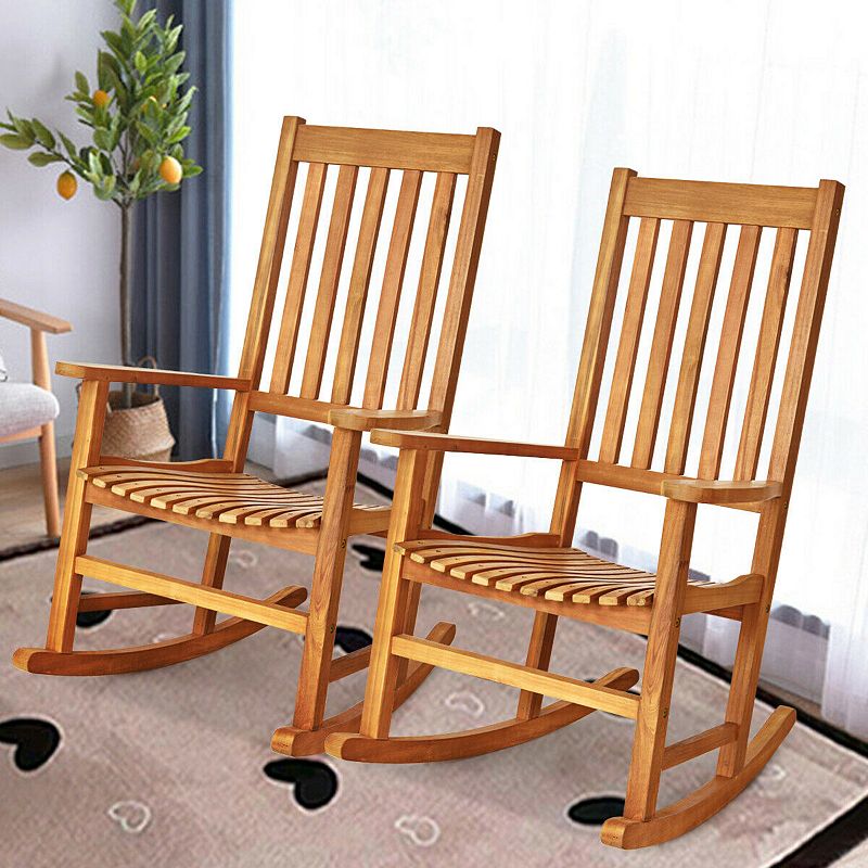 Indoor Outdoor Wooden High Back Rocking Chair