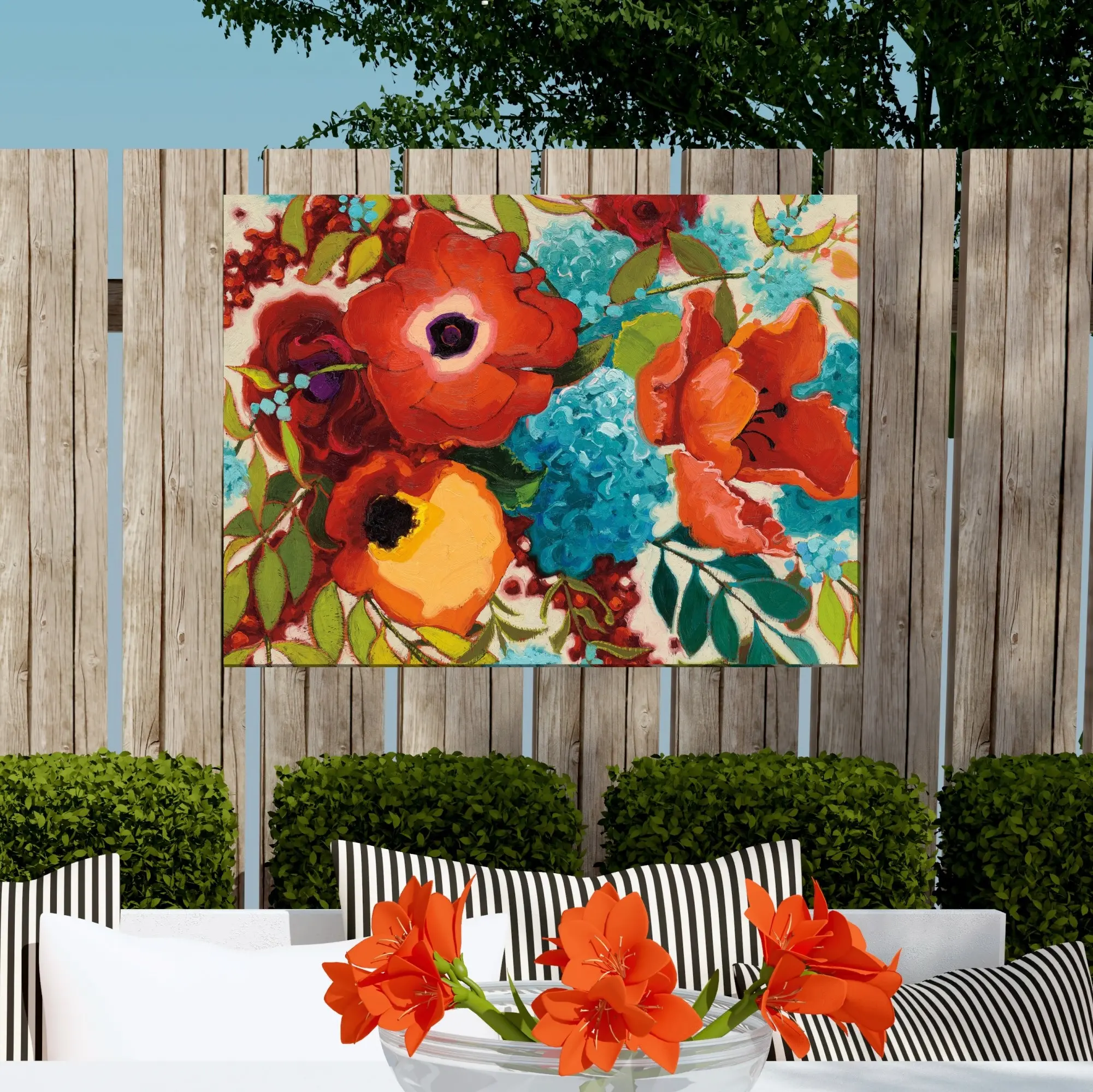 Multi Color Festivity Floral Patio Canvas Outdoor-Indoor Wall Art